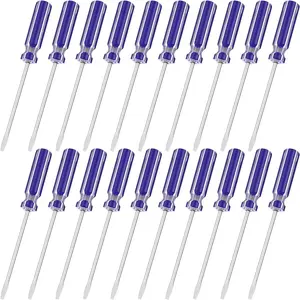 20 Pack Mini Slotted  3.0mm Flat  5.12" (130 mm) Length Precision Flat  Screw Driver with Non-slip Handle for Small Appliances Repair (Blue)