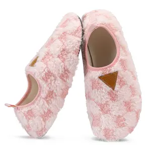 Unisex Plush Lined Winter Slippers, Checkerboard Pattern Soft Indoor House Shoes, Adjustable Elastic Closure, Non-Slip Rubber Sole, All-Season Cozy Home Comfort Footwear for Men Women