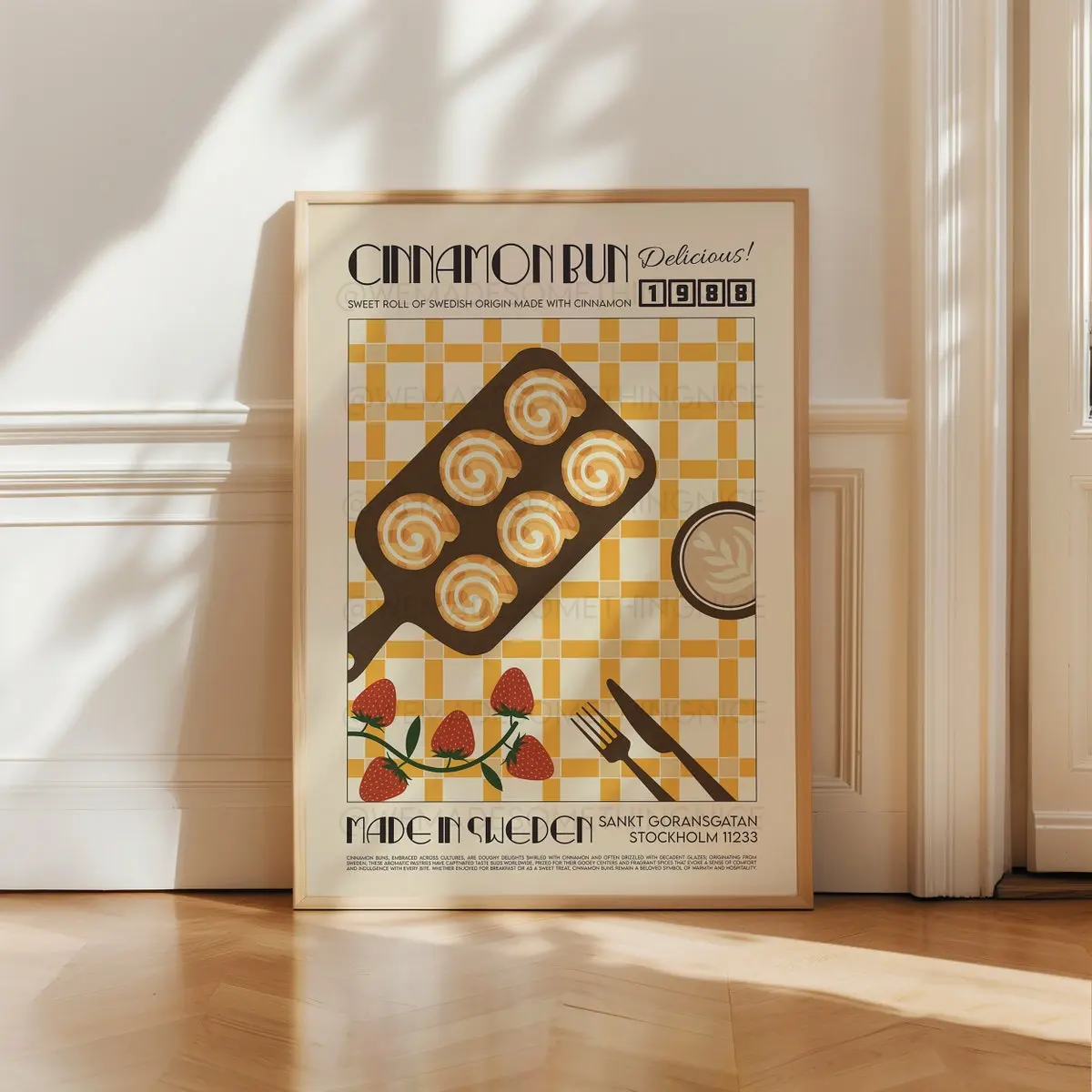 Retro Cinnamon Bun Poster, Kitchen Poster, Kitchen Print, Food Print, Modern Kitchen Decor, Retro Poster, Pop Art, Kitchen Art, UNFRAMED