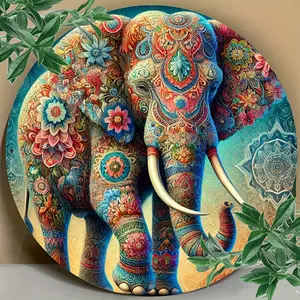 [Vibrant Floral Iron Wall Art] Vibrant Floral Iron Wall Art - 7. 8x7.. 8 Inch Mandala Elephant Metal Sign for Home, Farmhouse, Garden, and Coffee Shop Decor - Durable 20x20cm Decorative Sign for Doors, Walls, and Bars, Elephant Decor, 2D, Perfect for Room