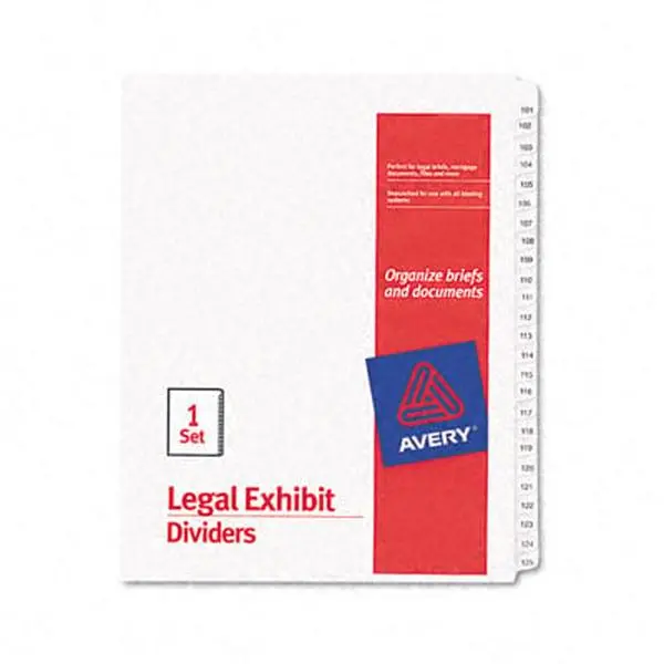 Avery 01705 Allstate-Style Legal Side Tab Dividers - 25-Tab (101-125), Letter Size, White, Reinforced Paper, Laminated for Any Binding & File Organization (25 Count), Laminated Tabs