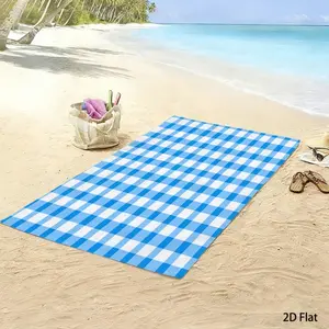 1pc a Flat Blue Checkered Beach Towel Crafted from Polyester, Ideal for Outdoor Activities Like Travel, Beach Outings, Camping, And Bathroom Use. A Delightful Gift Option for Parents, Parties, And Vacations