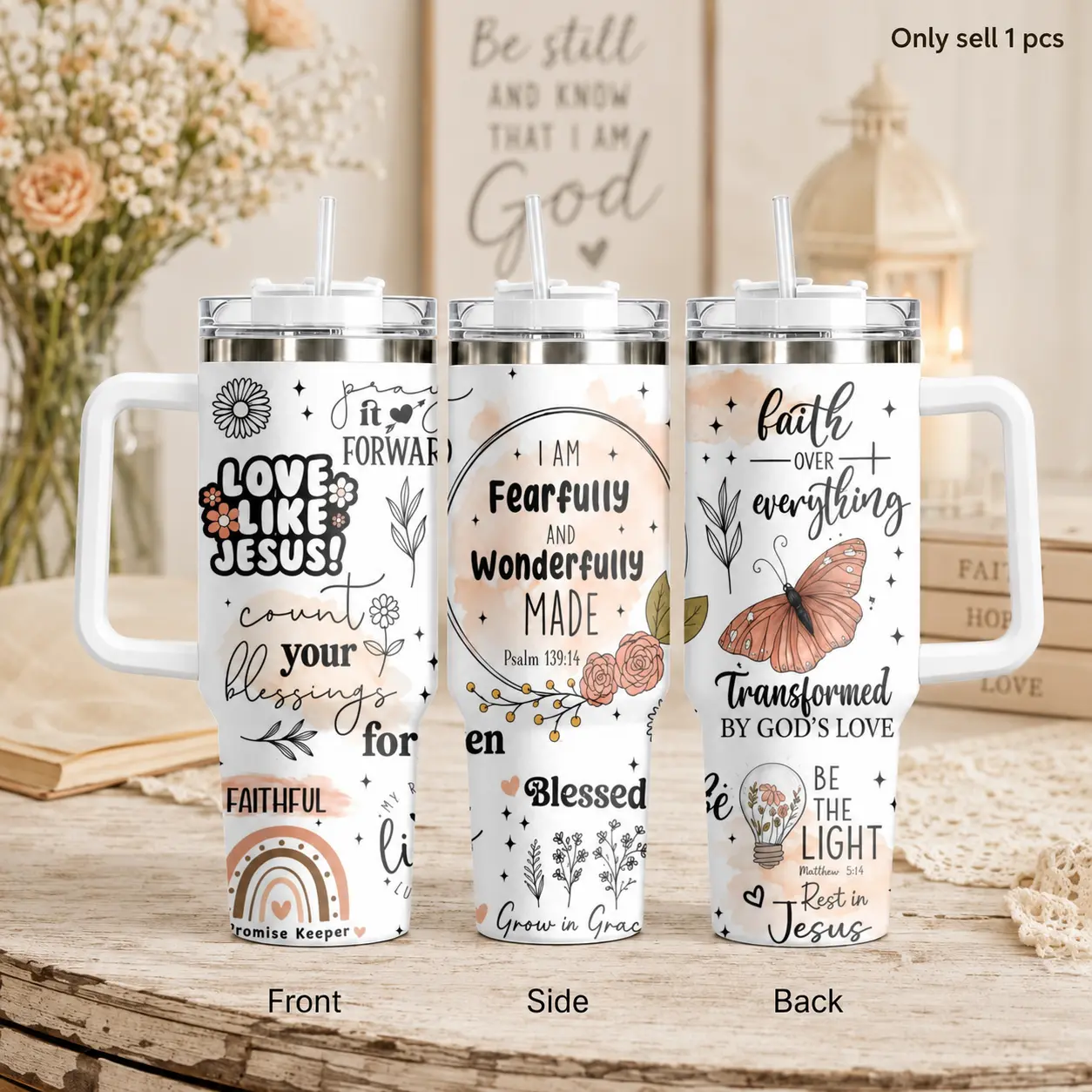 GuLuBoo Faith God Jesus 40oz Stainless Steel Insulated Vacuum Flask, Leakproof Travel Tumbler with Straw & Handle, Portable Drinkware for Coffee & Gym, Ideal Holiday Gift