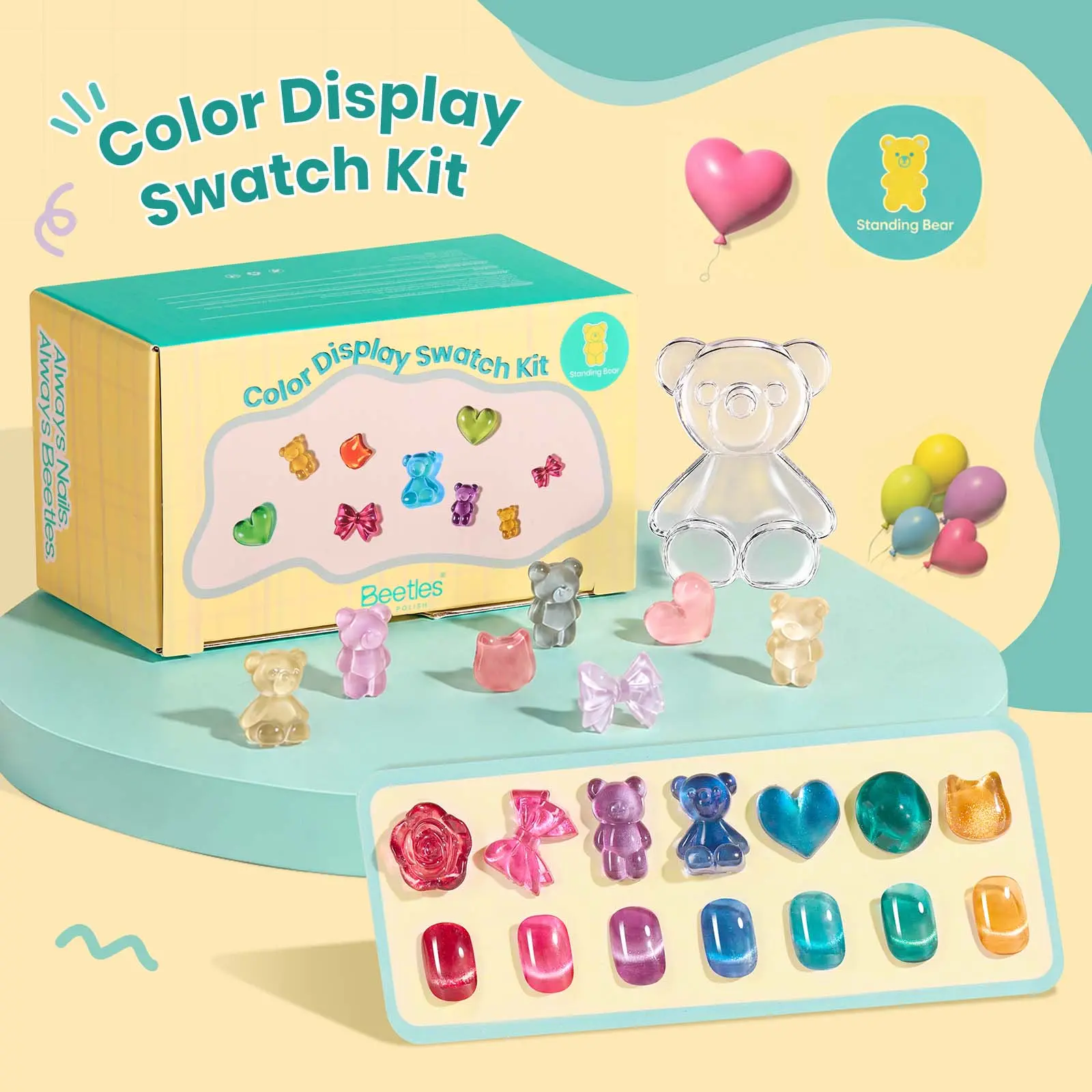 [Exclusive to TTS]Beetles Nail Swatch Beads and Display Cards, 120/150PCS Nail Color Samples in Kitten, Bear, Bow, Flower, Heart, Square and Stiletto Styles for Gel Polish and Nail Art