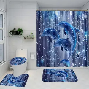 1/4 piece dolphin-patterned shower curtain with hooks, waterproof bathroom window treatment, suitable for home and hotel decoration, stylish bathroom accessory