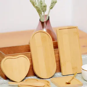 Eco-Friendly Bamboo Tray Set, Mini Pizza & Steak Plates, Heart-Shaped Flower Design, Ideal for Western Cuisine, Coffee Snacks