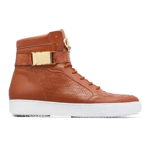 Mauri Hitman in Cognac Mens Exotic Crocodile / Nappa Leather High-Top Sneakers