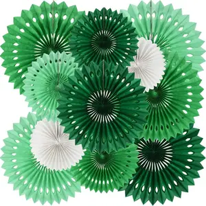 Green White Party Decoration Hanging Honeycomb Round Paper Fans Kit for Theme Birthday Baby Shower Summer Forest Patrick's Irish Backdrop Party Supplies 11packs