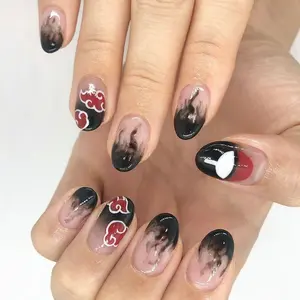 Akatsuki Nail Design, Uchiha Clan Inspired Nails, Handmade Reusable Press On Nails, 3D Gel Acrylic Anime Cosplay False Nails Gift