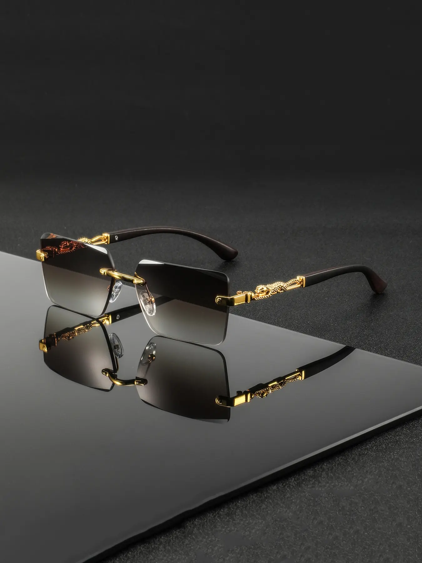 Men's Rimless Square Metal Glasses, Stylish Glasses, Vintage
