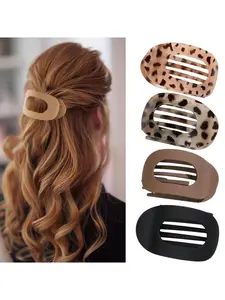 2/4pcs Flat Round Hair Clips, Solid Color + Leopard Print Combo, Women Daily Hairstyle Claws, Non-Slip Duck Mouth Clips, Curved Arc Design, Durable Plastic Hair Accessories, Vintage Minimalist Niche Hair Pins, Super Cute Clips, Hairclips, Hair Clip Set