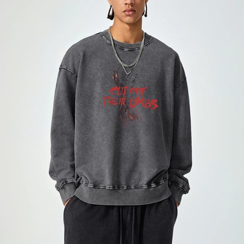 Vintage - inspired Washed Hoodless Sweatshirt with Dead Space Motif Heavy - Duty Washed Sweatshirt with Dead Space Design