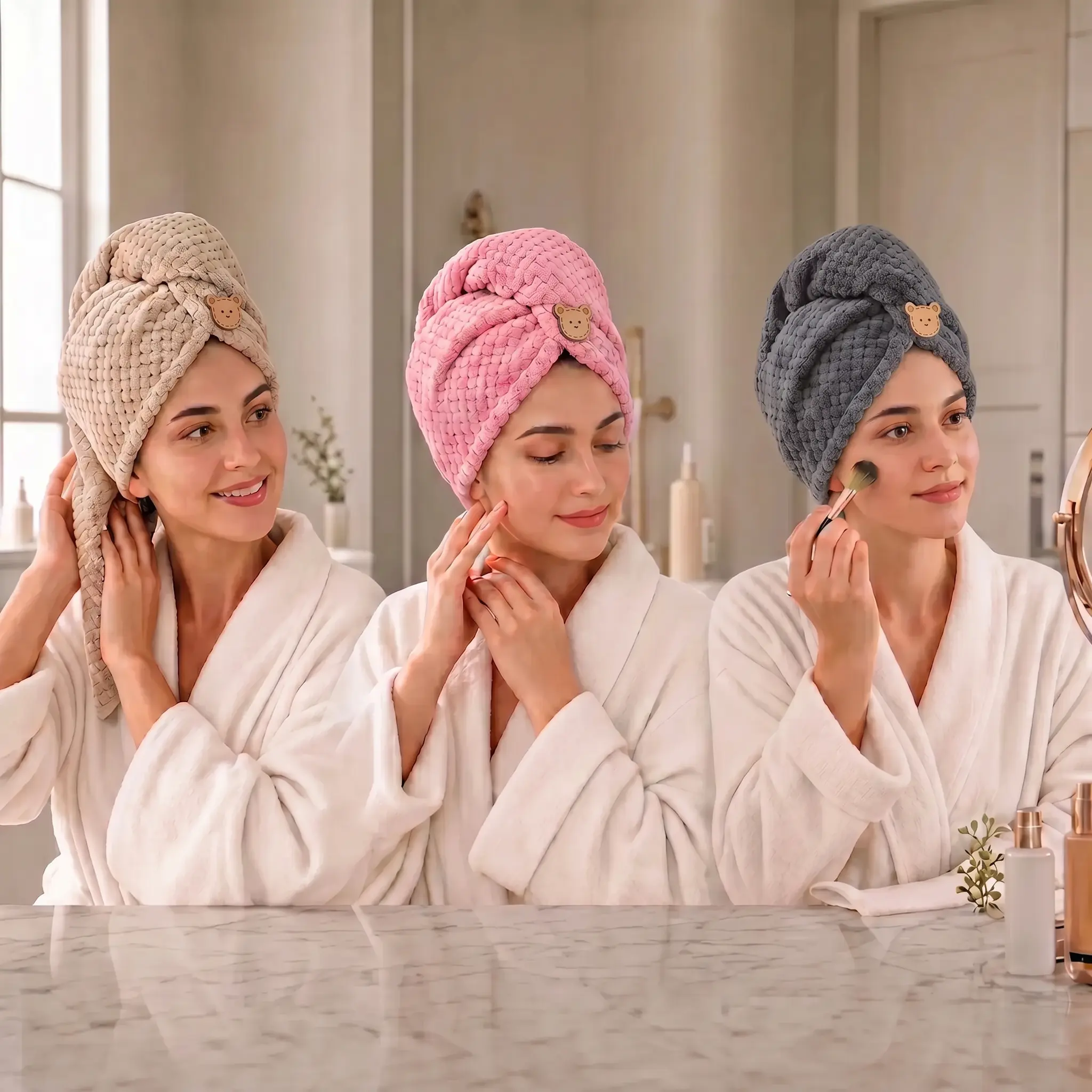 5 Packs 9.8 x 24.41 Inch Towel Turbans for Wet Hair, Dry Hair Towel, Headbands for Curly and Long Hair - Bathroom Must-Have for Ladies