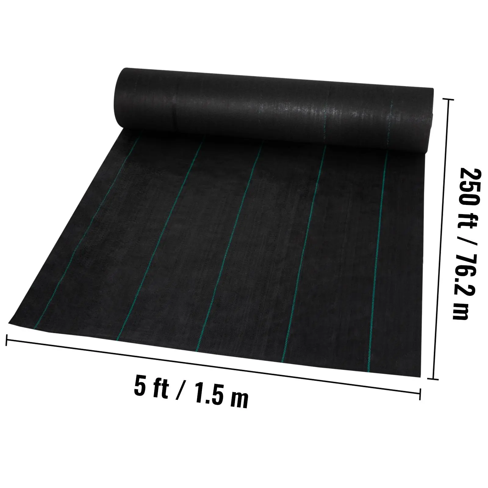 【Summerfinds】VEVOR Weed Barrier Landscape Fabric, 5 x 250 ft, 5 Oz Premium Woven Ground Cover Heavy Duty PP Material & Easy Setup, Dual-Layer for Outdoor Garden, Lawn, Driveway, Black