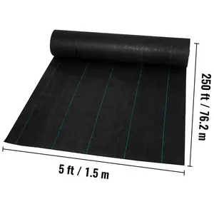 VEVOR Weed Barrier Landscape Fabric, 5 x 250 ft, 5 Oz Premium Woven Ground Cover Heavy Duty PP Material & Easy Setup, Dual-Layer for Outdoor Garden, Lawn, Driveway, Black