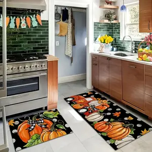 2 Piece Set Autumn Harvest Thanksgiving Kitchen Mats, Soft Non-Slip Rugs, Pumpkin Patch Design, Home Decor for Bedroom Living Room Dining Room Party Decoration