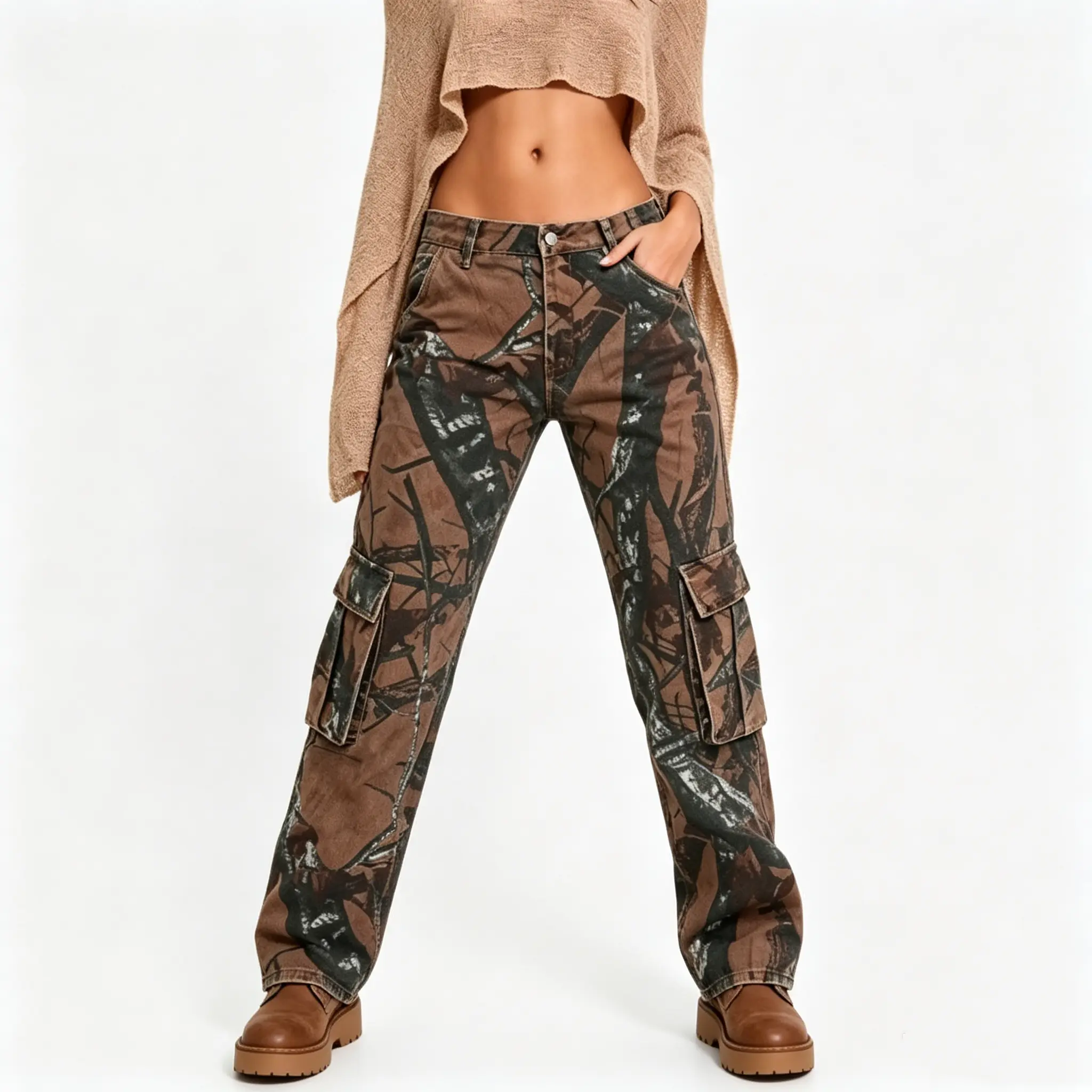 Camouflage Cargo Pants with Multiple Pockets and Adjustable Waistband for Comfortable Fit