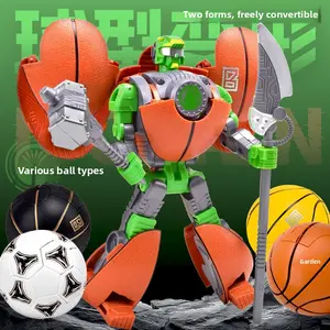Magical Cool Fun Basketball Transforming Robot Football Transforming Warrior Children's Rugby Police Toy Model Suitable for Children Aged 2 and Above, Can Be Given as a Gift