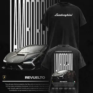 LAMBORGHINI REVUELTO Vintage Washed Oversized T-Shirt – Dark Car Graphic Tee, Car Streetwear Unisex Shirt