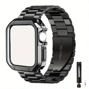 Metal Watch Strap + Shockproof Protective Case For Apple Watch Series 11 10 Ultra3 Ultra SE3 SE 9 8 7 6 5 4 3 2 1 Replacement Stainless Steel Fashion Chain Watch Strap For iWatch 49mm 45mm 46mm 44mm 42mm 41mm 40mm 38mm Watch Band + Case Combo
