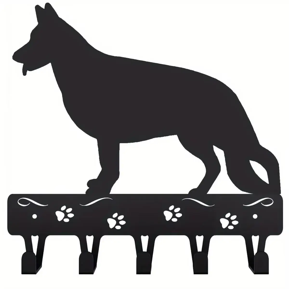 German Shepherd Design Wall Mounted Organizer, Dual-purpose Key & Leash Holder with Towel Hook, Dog Themed Wall Art for Entryway & Bathroom, Shelves