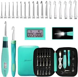 Yarniss 18 Size Counting Crochet Hooks with Light, Digital Counter Crochet Hooks Set with Case (2.0mm~14.0mm)