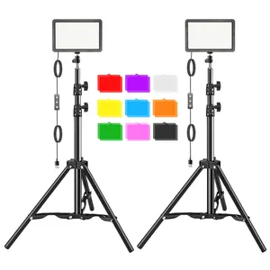 Kit Light Video LED 2Pcs, Studio Lights 18 Color Filters for Photography Lighting with Adjustable Tripod Stand Streaming Lights for Photo Camera Recording Computer Zoom Stream TikTok YouTube