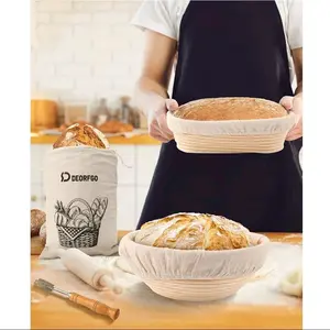Sourdough Starter Kit 40oz Borosilicate Glass Jar with Wooden Lid 2 Silicone Bannetons 9 Bread Proofing Baskets Complete Baking Supplies for Beginners Bakeware Glass Oval