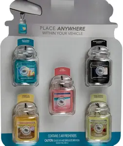 Yankee Candle Car Jar Ultimate Multipack 5 Air Fresheners Bahama Breeze Midsummer's Night Pink Sands Vanilla Cupcake Iced Berry Lemonade