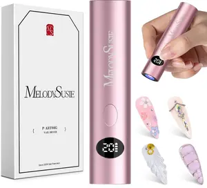 MelodySusie Handheld Cordless UV Nail Lamp with LCD Display & Optical Lens, P-Art01G Rechargeable Mini UV LED Light Flash Cures All Soft Gels, Especially Rhinestone Glue & Liner Gel Pink