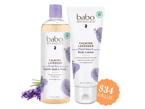 Babo Botanicals Calming Lavender Bubble Bath & Wash + Body Lotion Set – Made with Plant-Based Ingredients – Relaxing Scent of Lavender and Chamomile –  – Hydrates Dry, Sensitive Skin  – EWG Verified – 15 fl oz (450 ml) + 8 fl oz (237 ml)