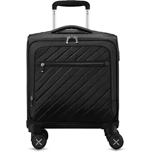 Carry  Luggage with Spinner Wheels - Stylish Lightweight UnderSeat Luggage - Soft Sided Small Suitcase with Front Open Design for Travel, Business (UX-Core, Black, 15 Inch)