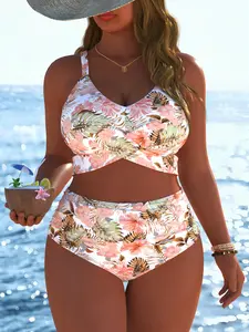New Arrival Women's swimwear swim dress for women Plus summer beach vacation travel Sexy Trendy Floral Swimsuit two piece set, bikinis set Best Selling Tropical Print Swimsuit