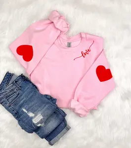 Heart Elbow Patch Sweatshirt, Love Heart Hoodie, Heart Arm Patches Shirt
