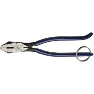 D201-7CSTT Slim Ironworker Pliers with Knurled Jaws, Induction, and a Split Tether Ring, Blue, 9-Inch