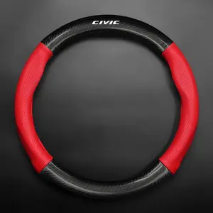 Universal Car Steering Wheel Cover, Carbon Fiber Leather, Anti-Slip, Timple Design, Fashionable for Honda Civic, 3D Comfort Grip