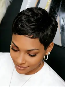 Women Short Wig Pixie Cut Real Human Hair Wigs with Bangs, Natural Straight Style, Perfect for Daily Wear & Stylish Look, Natural Looking Wigs