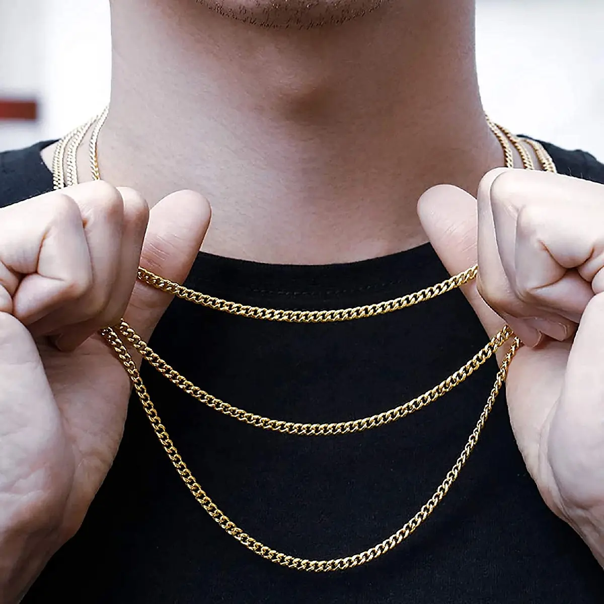 3mm Cuban Necklace, Mens Hip Hop Stainless Steel Necklace, 18/20/22/24 Inch