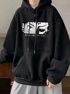 Manfinity Dauomo Men'S Character Letter Print Drawstring Hooded Sweatshirt SHEIN