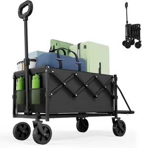 WeCharmer Collapsible Wagon with Tailgate, Wagons Carts Foldable with 350lbs Capacity, Lightweight Portable Utility Folding Wagon Cart for Shopping Camping Sports Garden（Black）