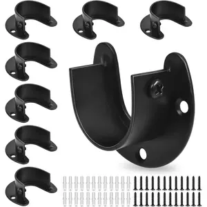 Closet Rod Bracket, 1-1/4 Inch Closet Rod Holders, 8 Pack Stainless Steel Closet Pole Socket Heavy Duty Curtain Rod Holder Support, U Shaped, Black