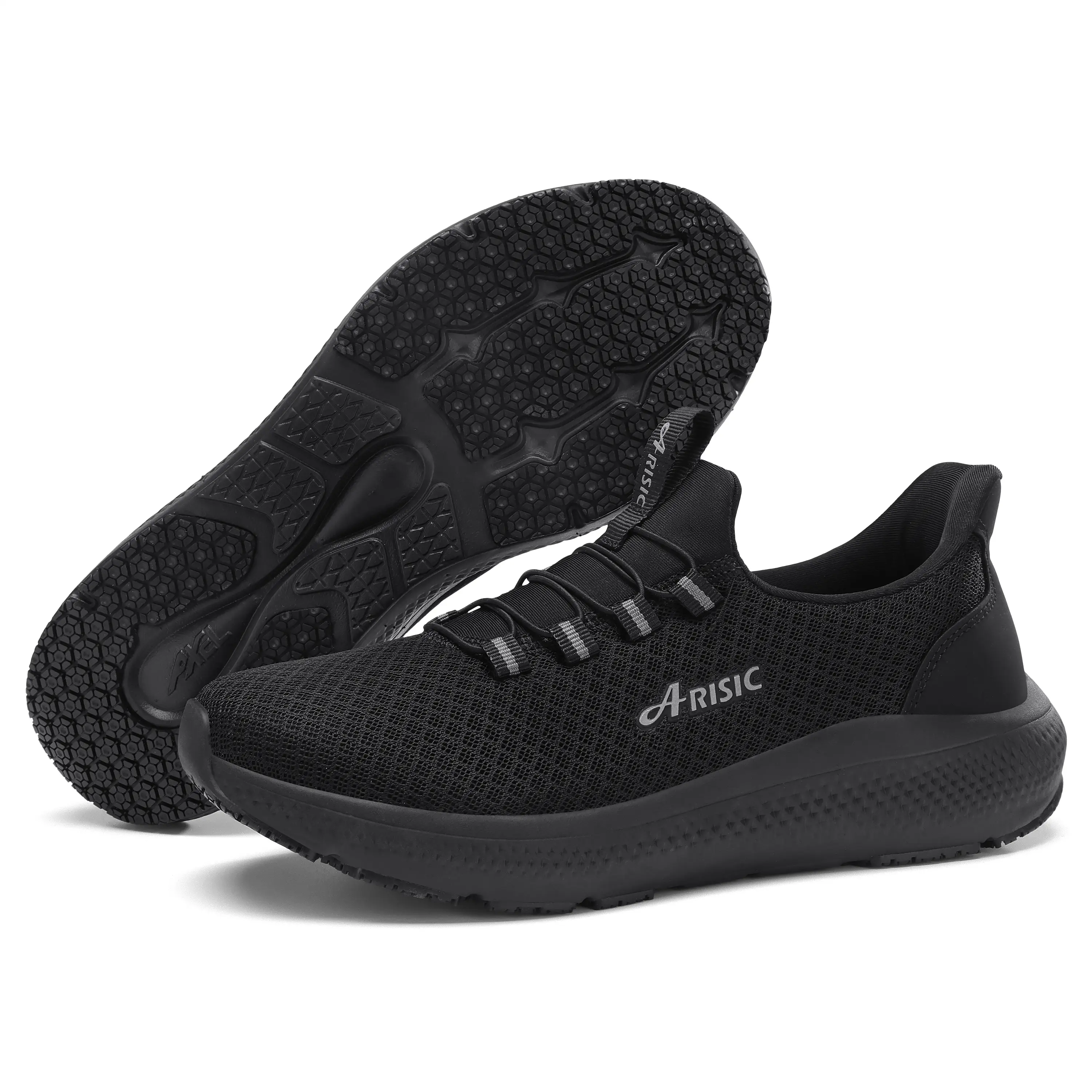 Men’s Lightweight Slip-On Sneakers Breathable Mesh Non-Slip Work Shoes Soft Cushion Running Walking Trainers Ultra Comfortable Casual Outdoor Gym Shoes Black