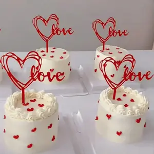 5/10/20PCS Red Love Cake Topper, Acrylic Cake Topper Valentine's Day Cupcake Topper Cake Decorations,Birthday Wedding Cake Toppers For Valentine's Day Wedding Anniversary Party Gifts Cake Decoration