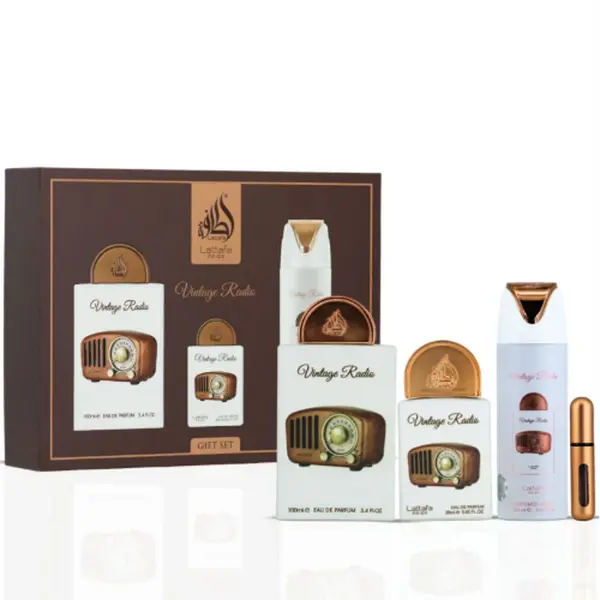 Lattafa Vintage Radio 4 Piece Gift Set With 3.4 Oz For Unisex