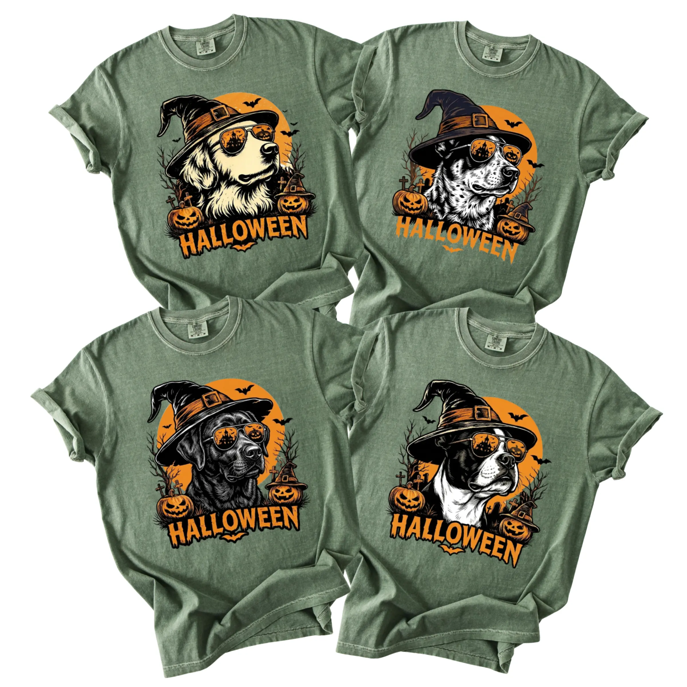 Comfort Colors 50+ Dog Breeds Halloween Shirt, Witch Hat Dog Graphic Tee, Golden Retriever Husky Frenchie Dachshund German Shepherd Shirt, Pumpkin Halloween Dog Tee, Spooky Dog Mom Shirt, Dog Lover Gift, Halloween Gift for Dog Lovers