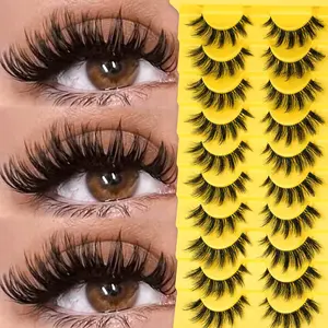 10 Pairs Artificial Mink Eyelashes Soft Strip D Curl Lashes, Fluffy Dainty Mink False Eyelash Extensions, Makeup Enhancer Cosmetic Eyelash Set, Strips Eyelashes