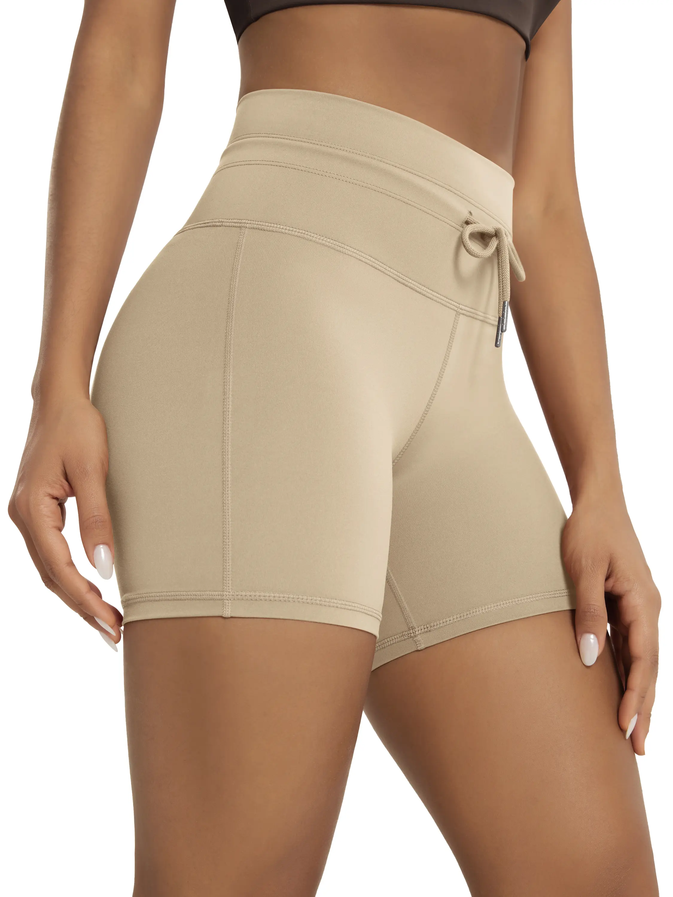 ODODOS Women's Drawstring Tie Shorts 5" Inseam High Waist Workout Yoga Biker Shorts