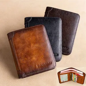 Men's RFID Blocking Leather Bifold Wallet Zipper Credit Card Holder Coin Purse^^