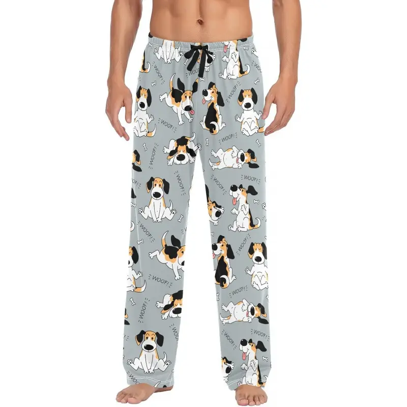 Men's Funny Cartoon Beagle Dog Pajama Pants Cotton Soft Comfy Sleep Lounge Pants Pjs Bottoms