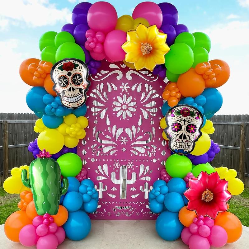 Dia de Muertos Balloon Arch Kit,160PCS Mixed Colorful Day of the  Balloon Garland with Cactus  Sugar Skull Foil Balloons for Halloween 5 de Mayo Mexican Fiesta Party Altar Decorations